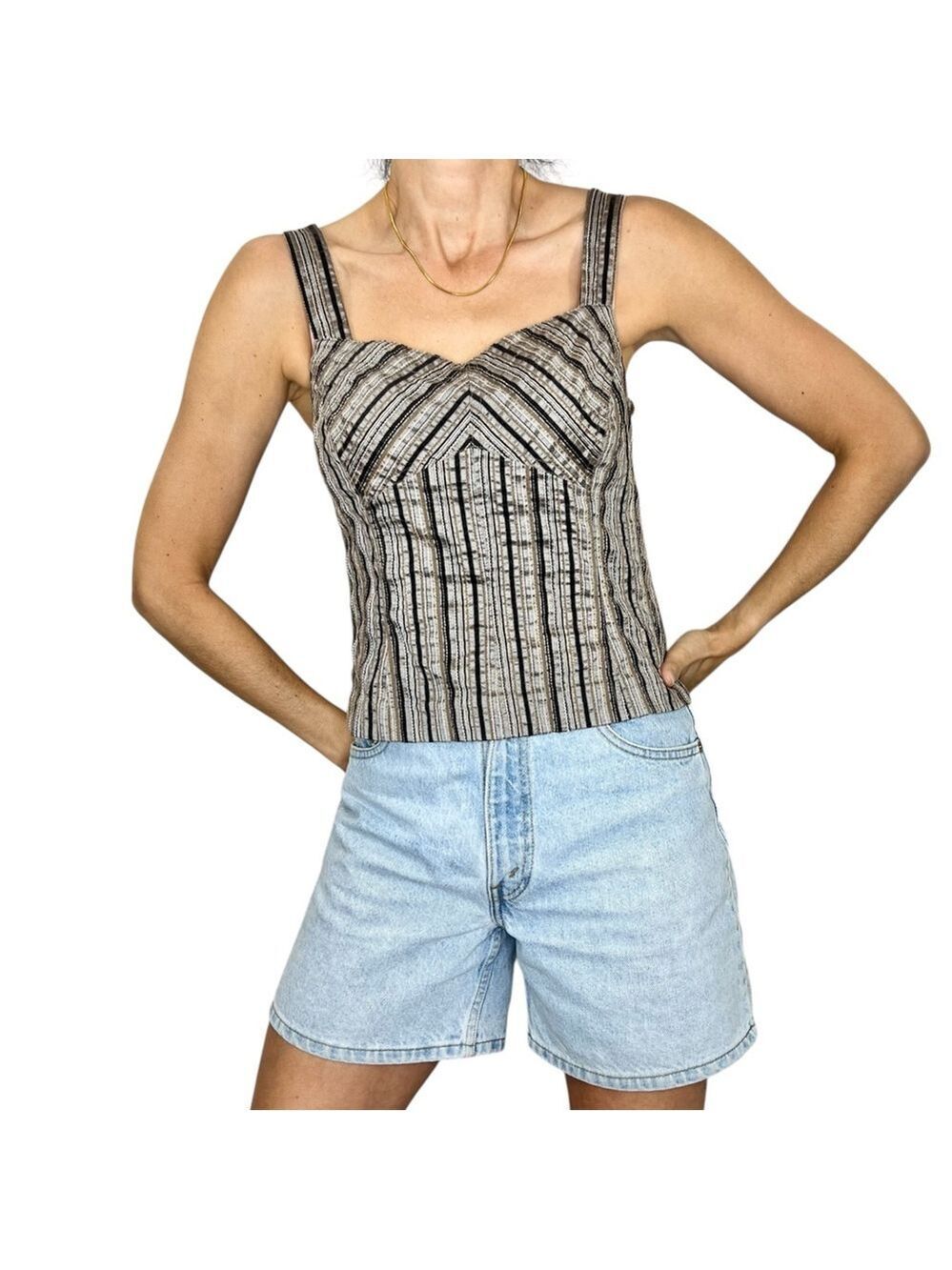 Y2K brown black taupe stripe fitted preppy old money tank top cami EU 38 / US S